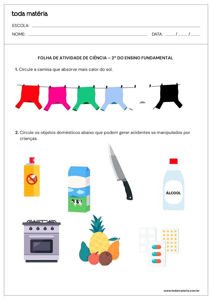 Folha de atividade de ciências 04 para o 2º do ensino fundamental