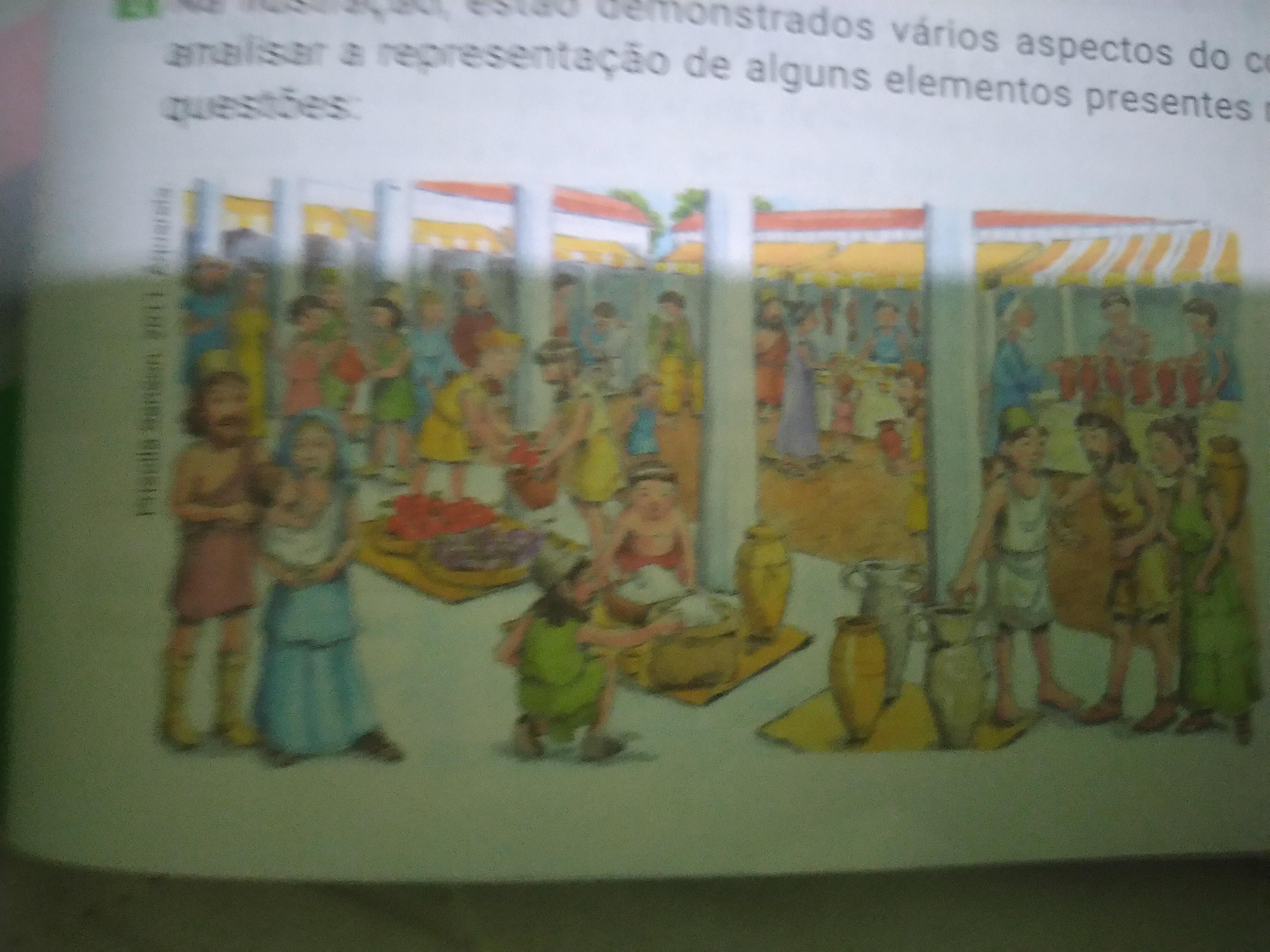 Podemos dizer qual era a base da alimentação grega levando em conta, conforme a ilustração, os produtos vendidos no mercado? Explique sua resposta