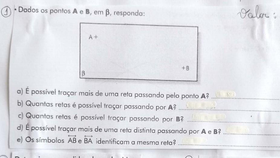 Dados os pontos A e B, em B, responda: Valor A+ +B B a) É p