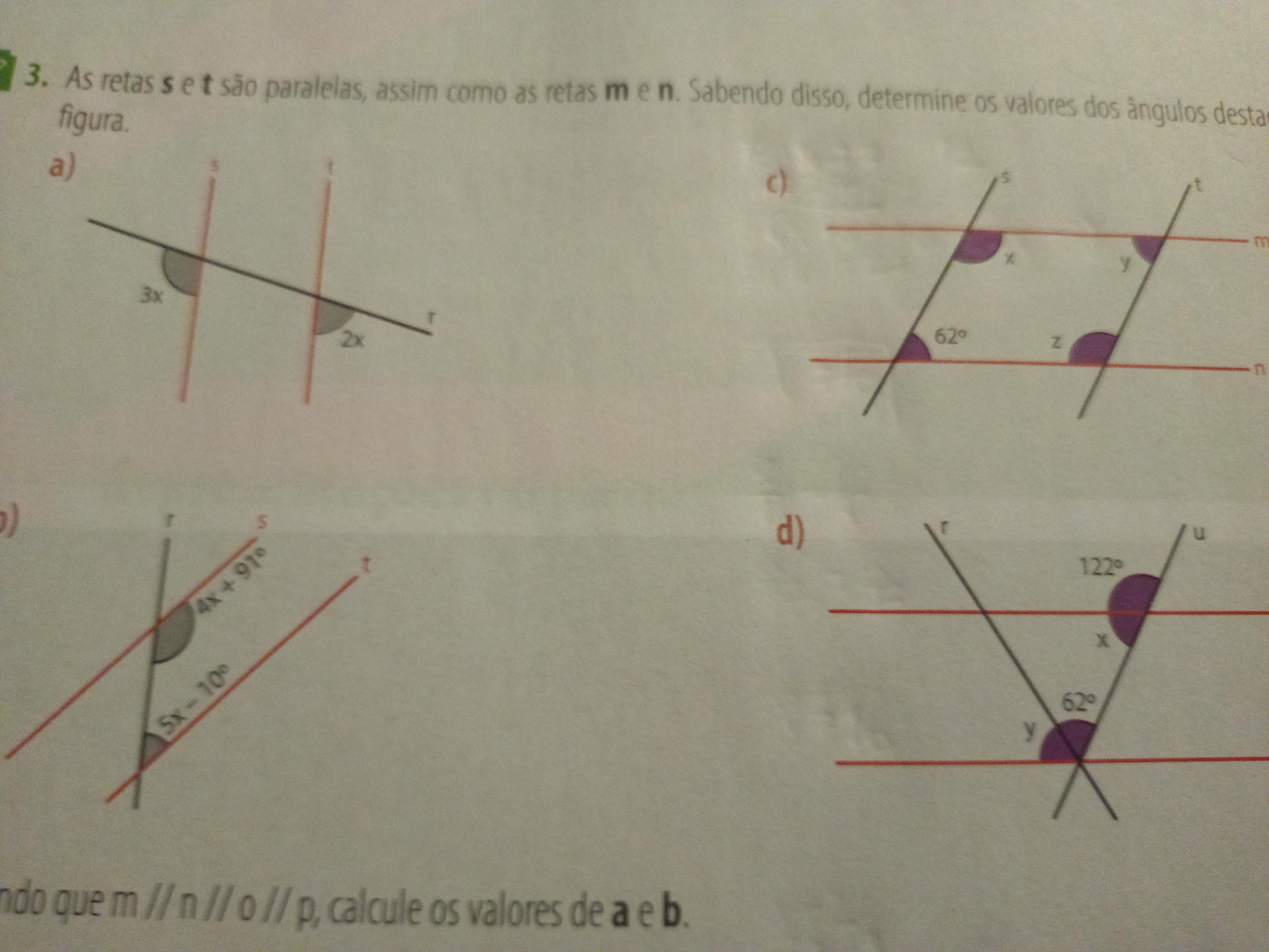 As regras S e T são paralelas, assim como as tetas M e N.sabendo disso,determine os valores dos ângulos destacados na figuraPreciso