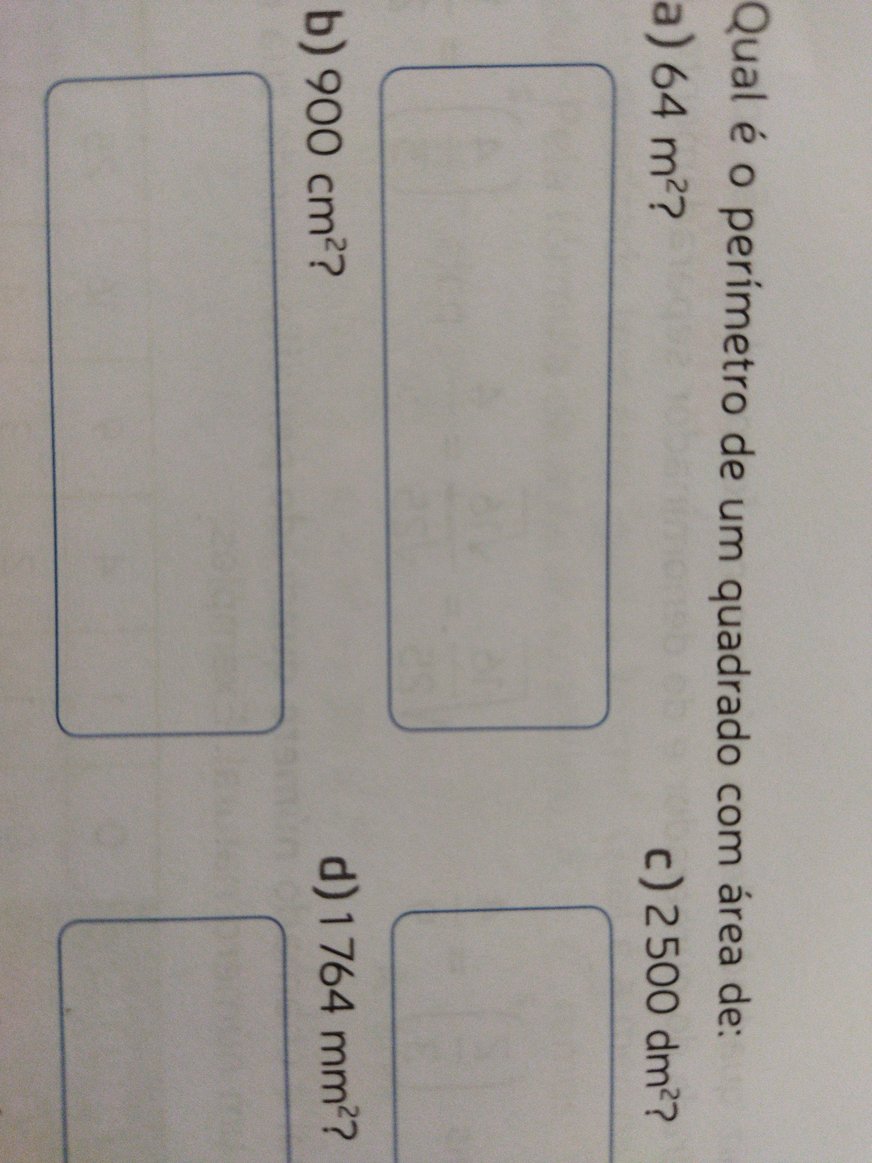 Qual é o parimetro de um quadrado com área de:a)64