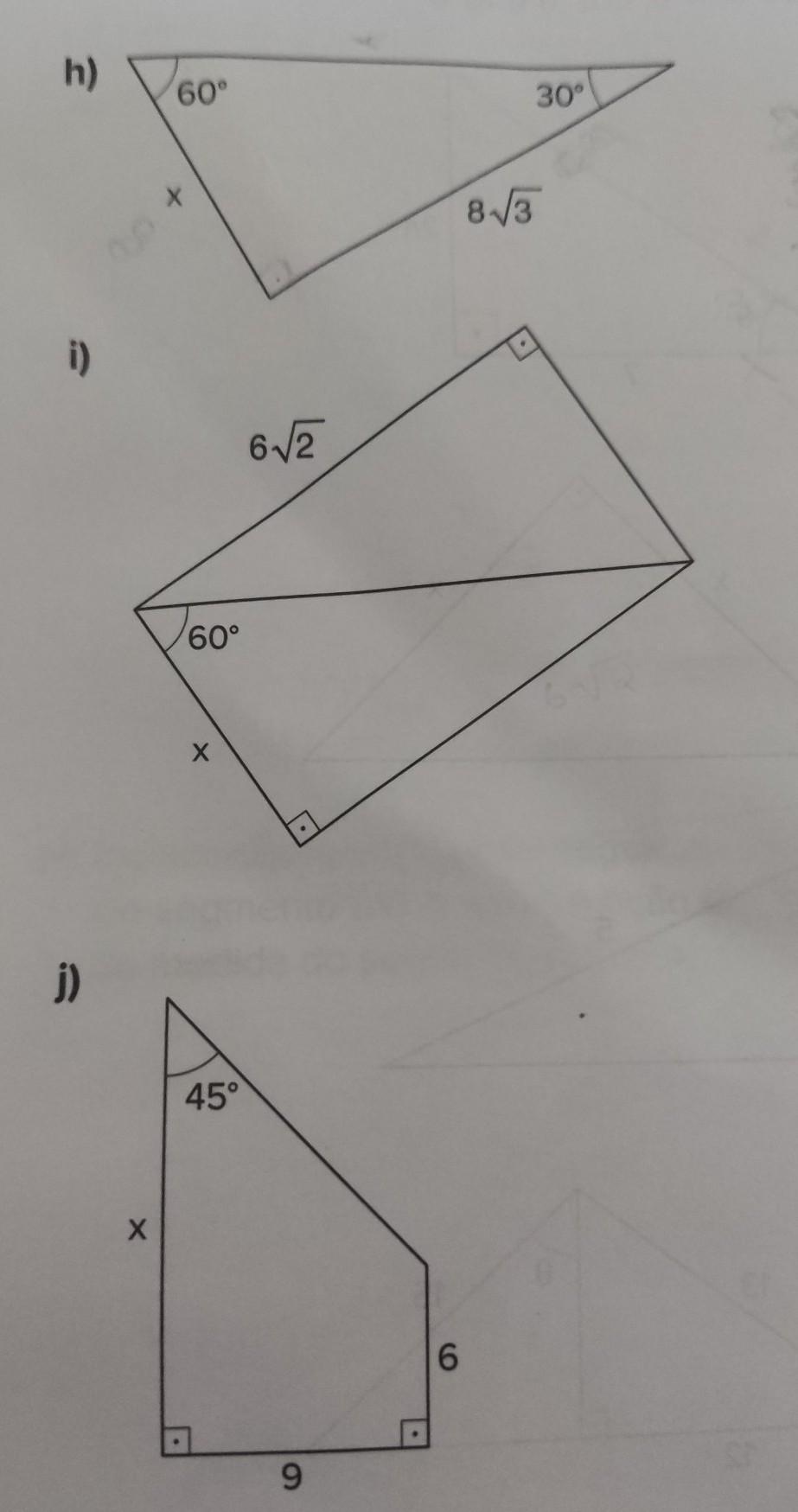 Para cada um dos itens a seguir, determine o valor da medida x.​