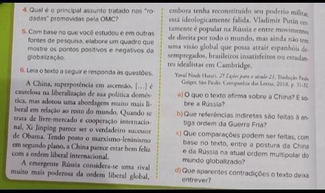 6. leia o texto a seguir e responda as questões a) o que o texto afirma sobre a China? e sobre a Rússia?b) que referências indireta