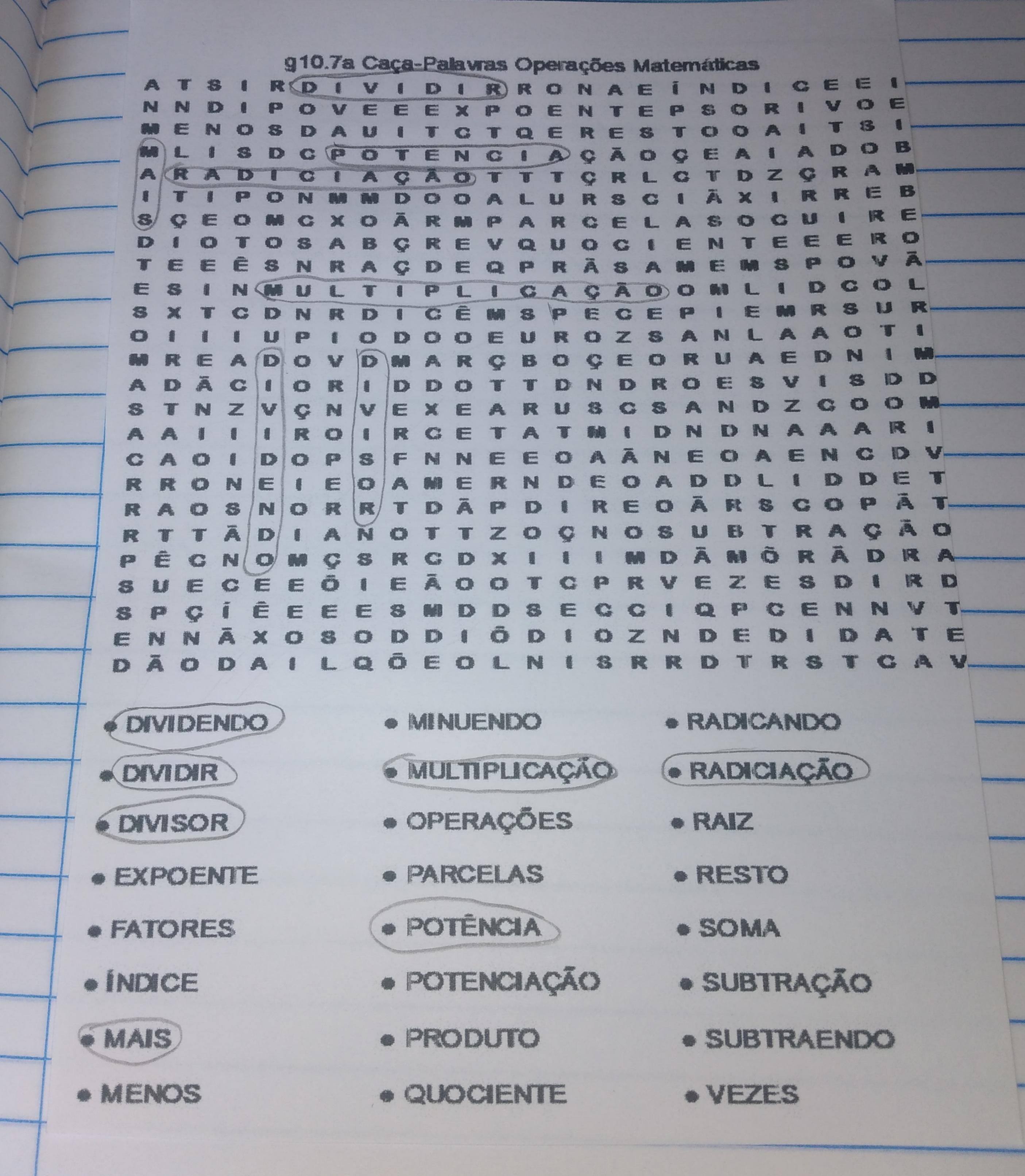 Caça Palavras Operações Matemática. Pvr me ajudem