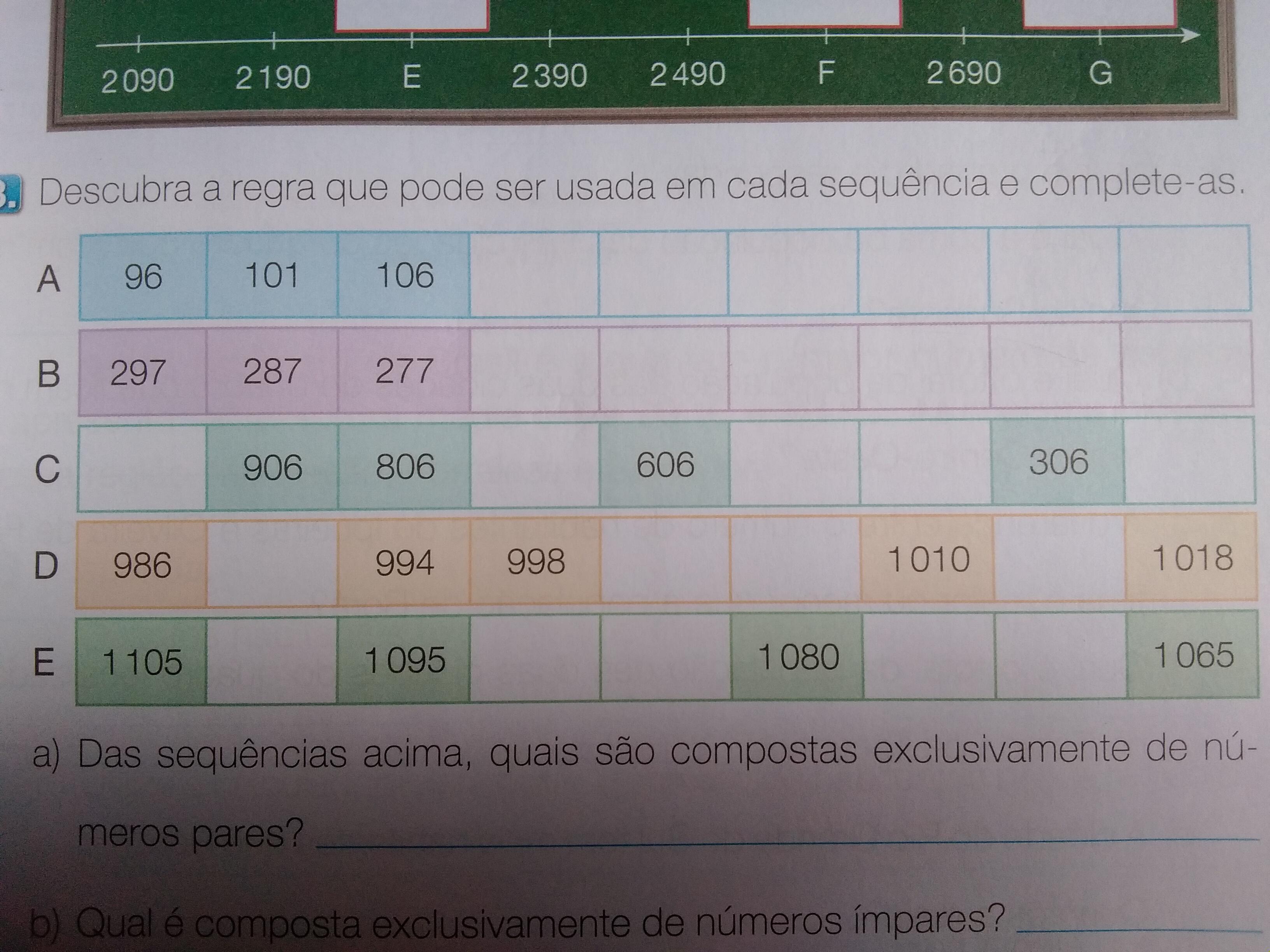 Descubra a regra que pode ser usada em cada sequência e complete-as.Pfvr me ajudem,eu preciso rápido