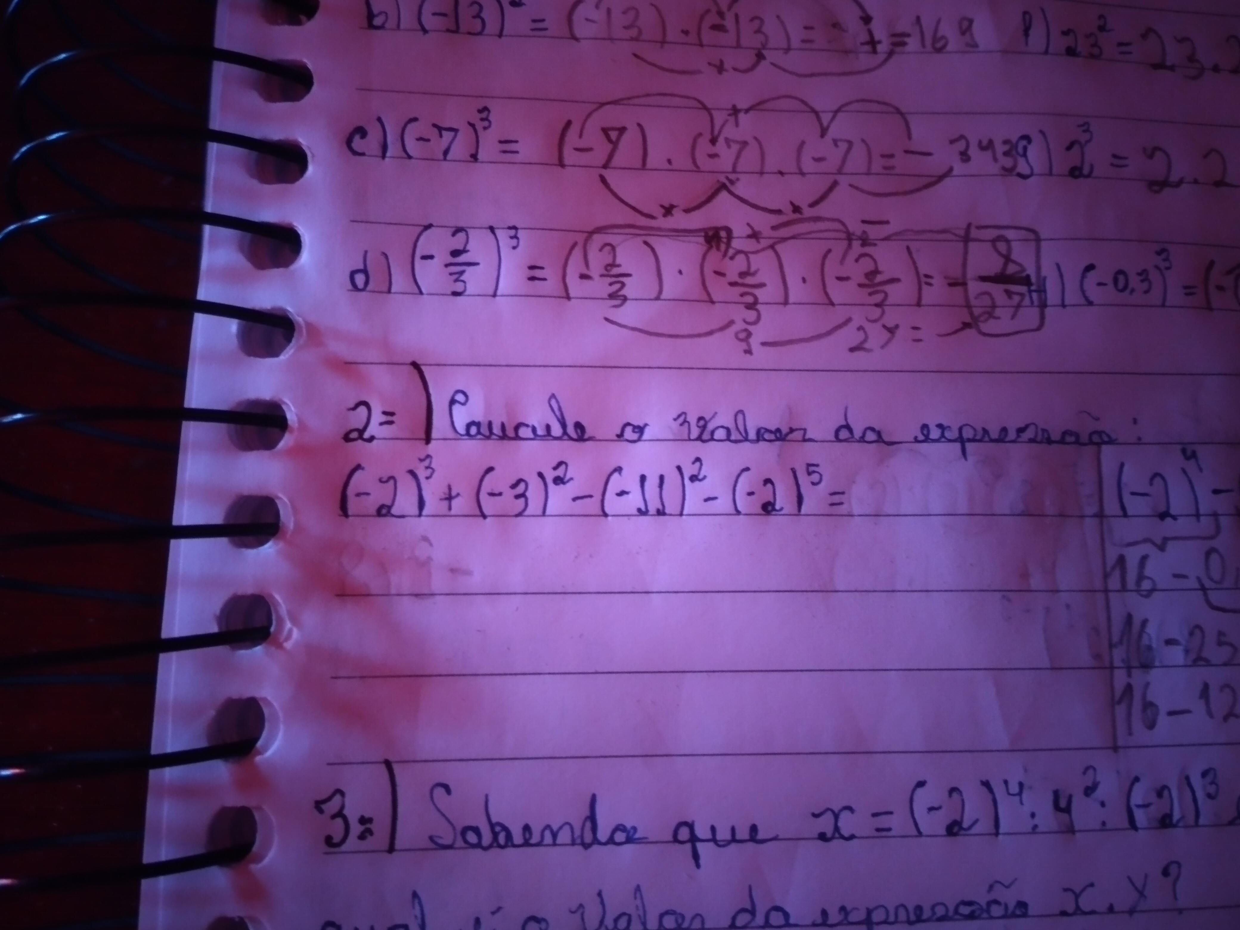 Calcule o valor da expressão: (-2)³+(-3)²-(-11)²-(-2)⁵= ?