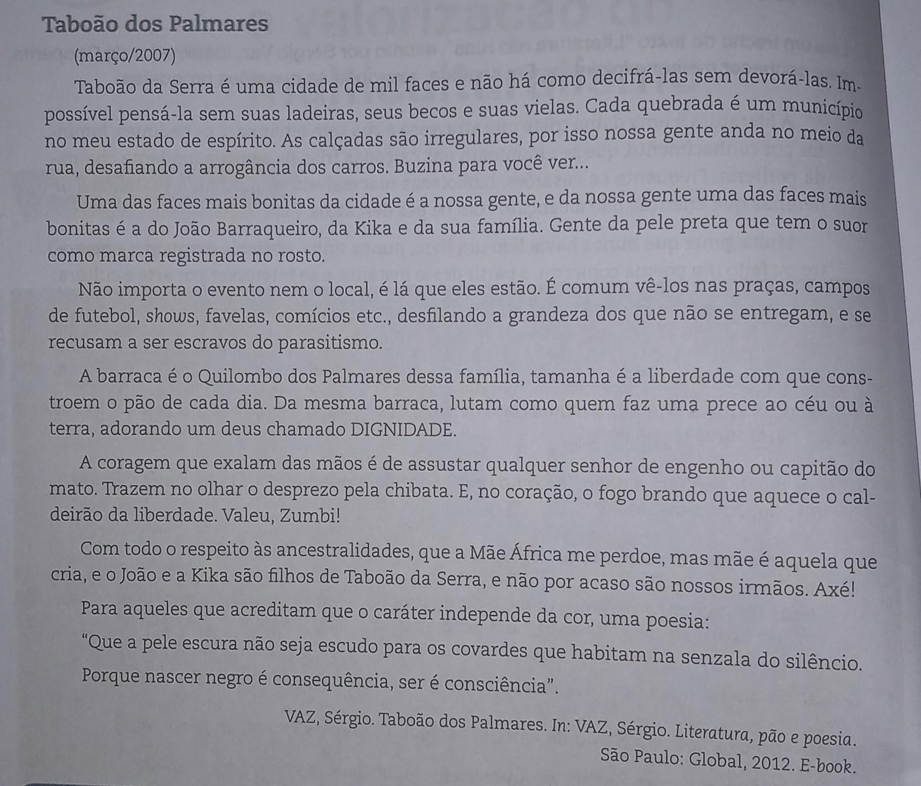 Estudo do texto: (anexado)-Você conhece ou já ouviu falar na cidade de Taboão da Serra? Que relação é possível fazer entre essa cidad