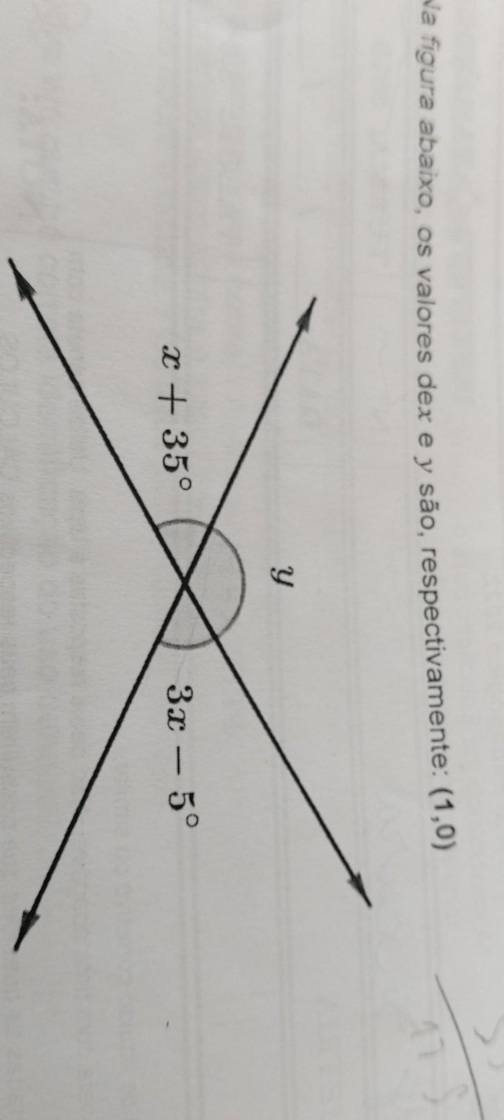 3) Na figura abaixo, os valores de x e y são, respectivamente: ​