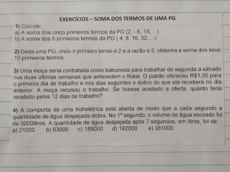 preciso das questões 2,3 e 4. Alguém pode me ajudar, por favor? se puder fazer a conta passo a passo, é melhor ainda.