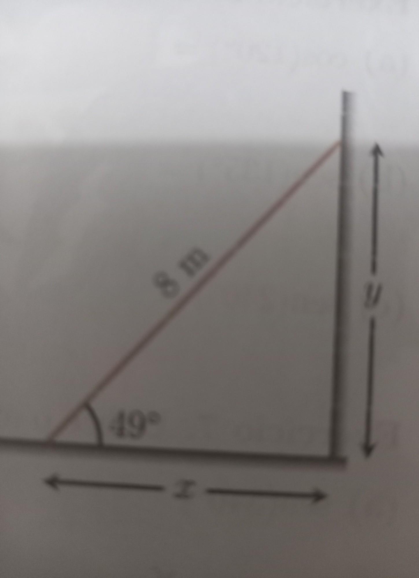 Uma escada de pedreiro de 8m está apoiada numa parede e forma com o solo um ângulo de 49°.use Sen (49°)=0,75, Cos(49°)=0,66 e tan (49°)=1,15.