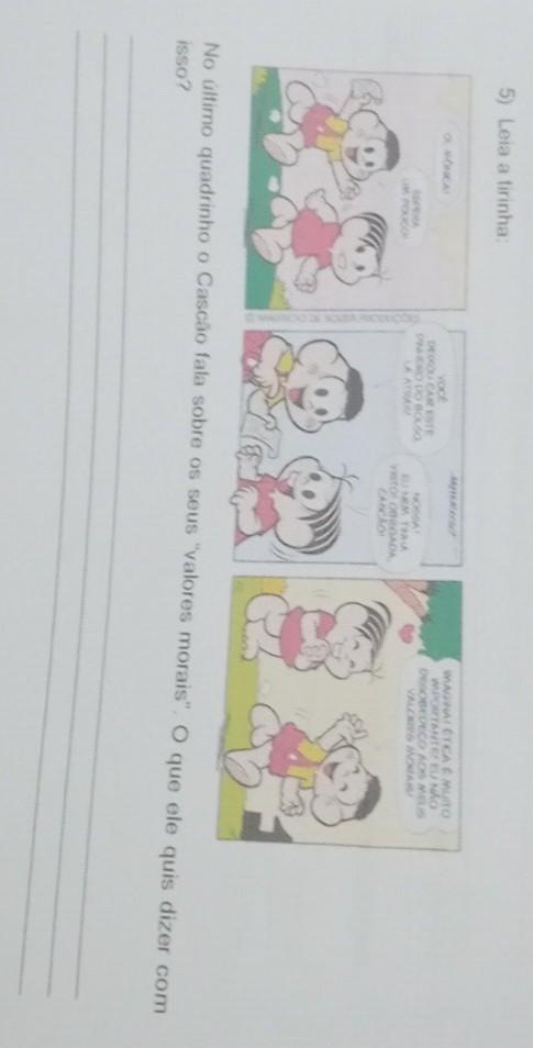 no ultimo quadrinho o cascão fala sobre os seus 