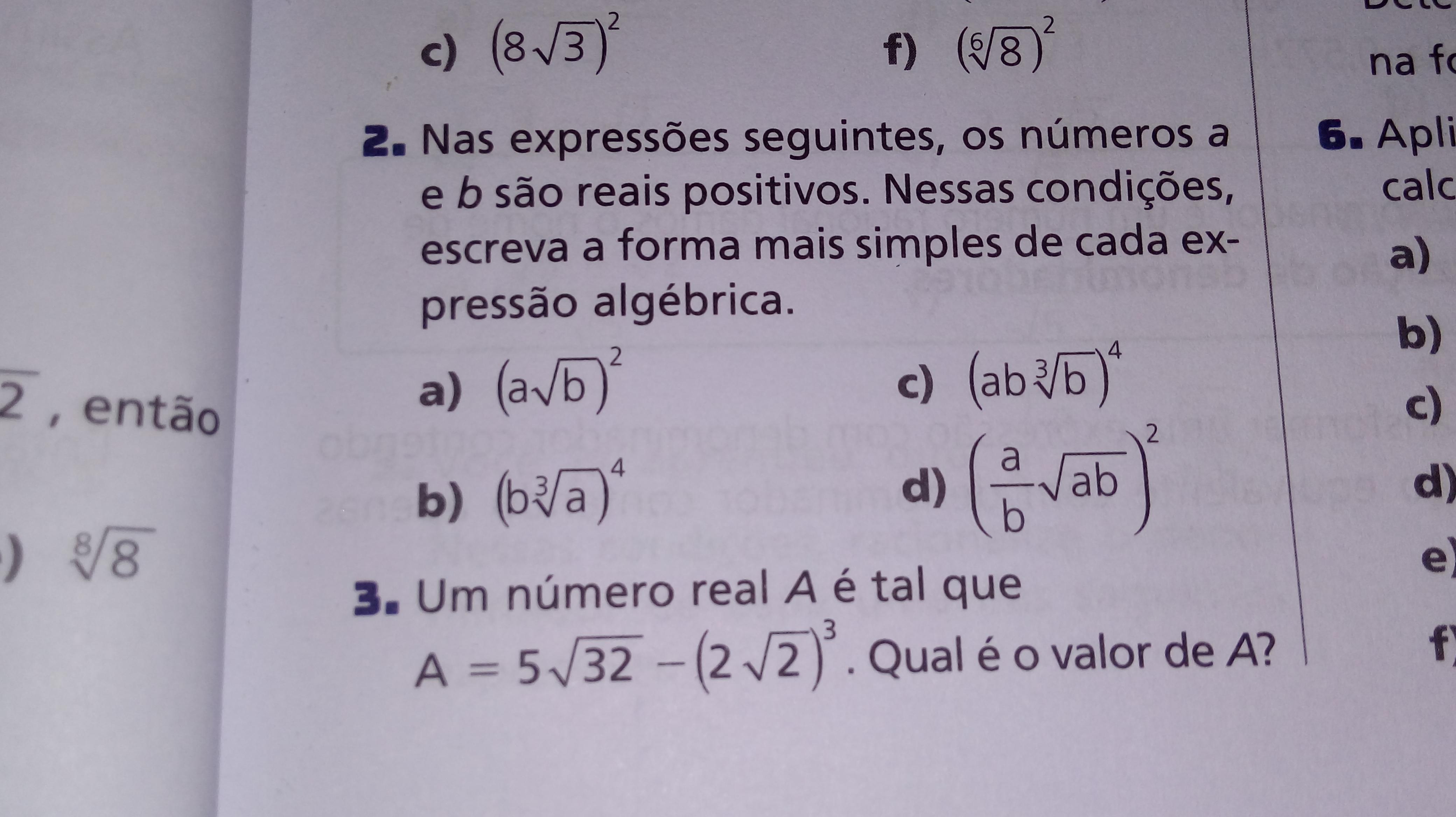 A) (a√b)^2 b) (b^3√a)^4 c) (ab3^√b)^4 d) (a/b√ab)^2