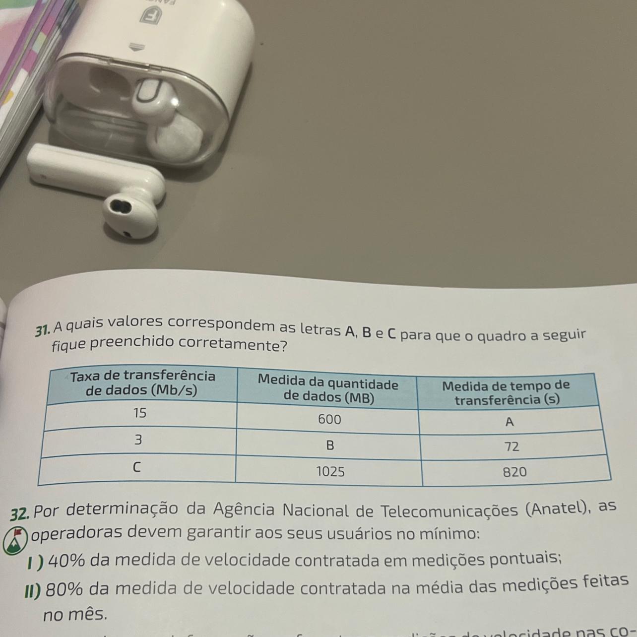 31. A quals valores correspondem as letras A, B e C para que o quadro a seguirfique preenchido corretamente?(com cálculo urgente) SOS!!