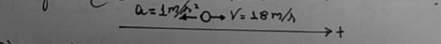 Se um móvel se desloca como mostra a figura abaixo, qual será o momento em que elemente o sentido do movimento? a=1m/s^2 -----O------v=18m