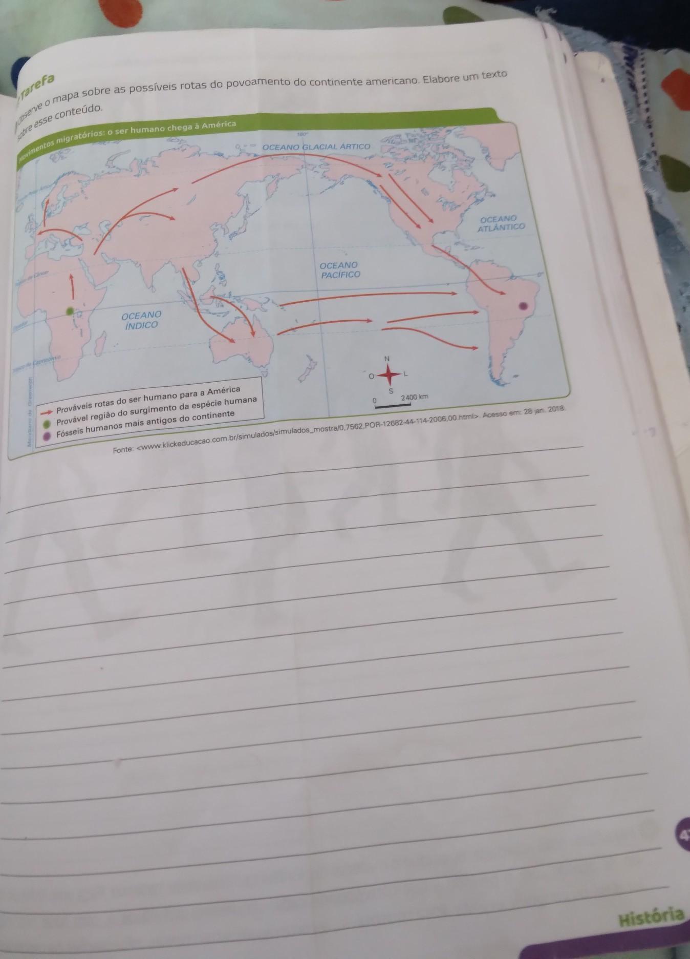 observe o mapa sobre as possíveis rotas do povoamento do co