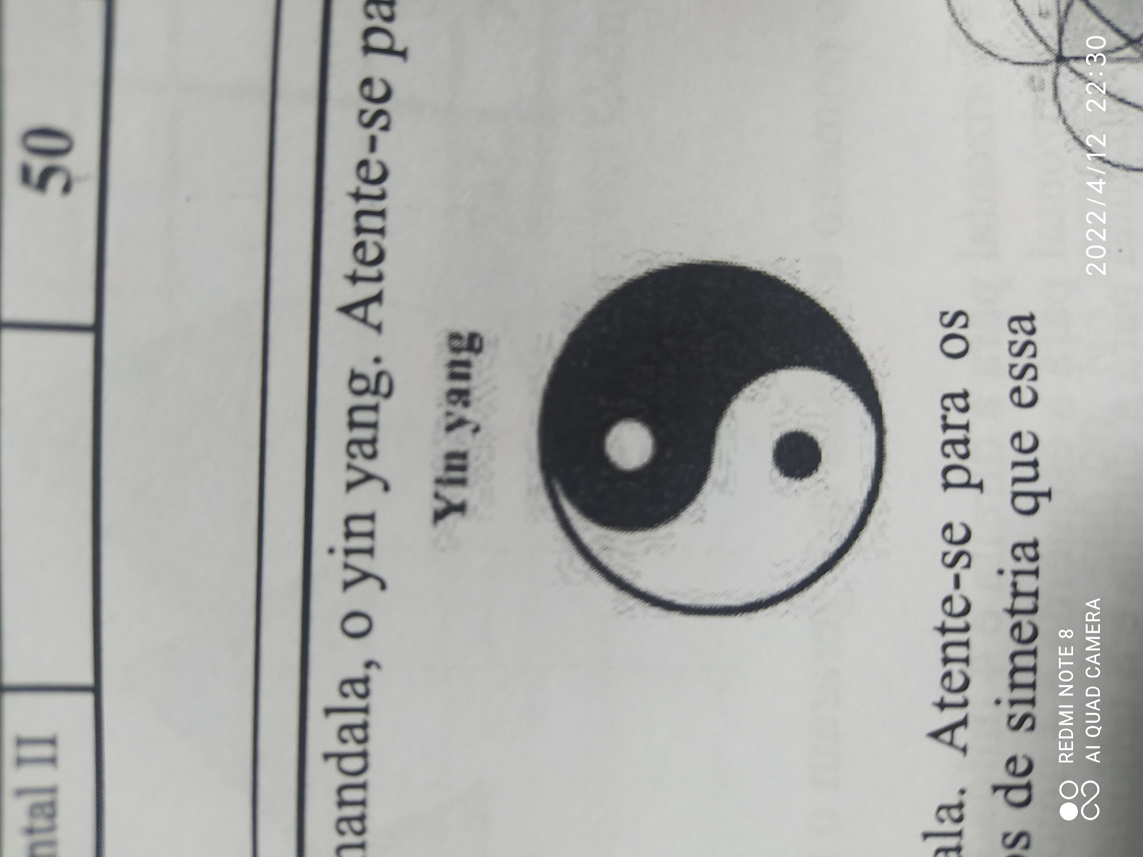 1 analise esta figura que representa a mandala yin yang . Atente-se para as suas formas . A simetria que SE indemtifica nesse simbolo é de : A: