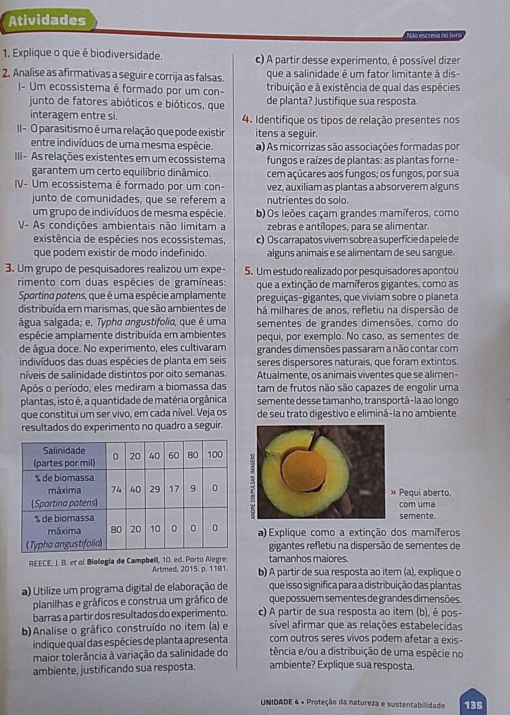 1. Explique o que é biodiversidade.2. Analise as afirmativas a seguir e corrija as falsas.l- Um ecossistema é formado por um c