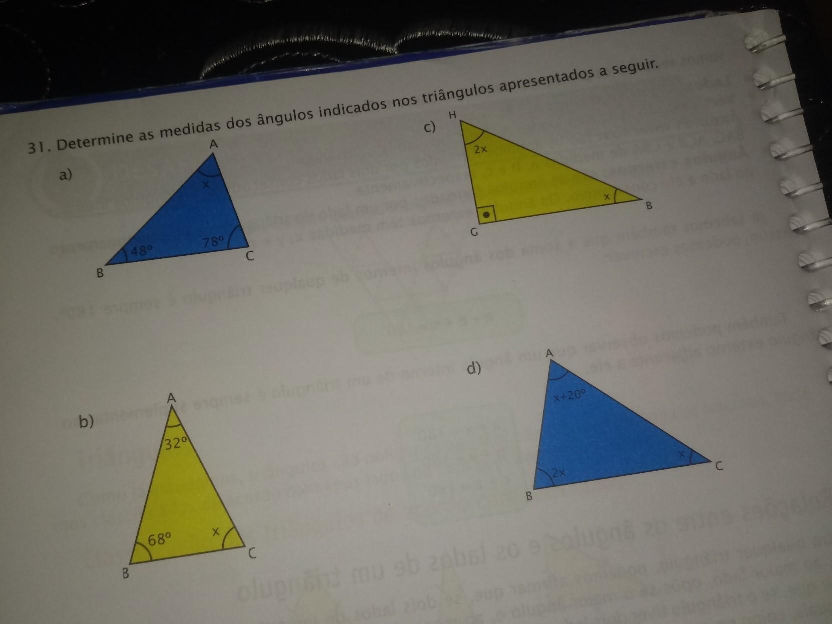 determine o valor de x para cada triângulo a seguir