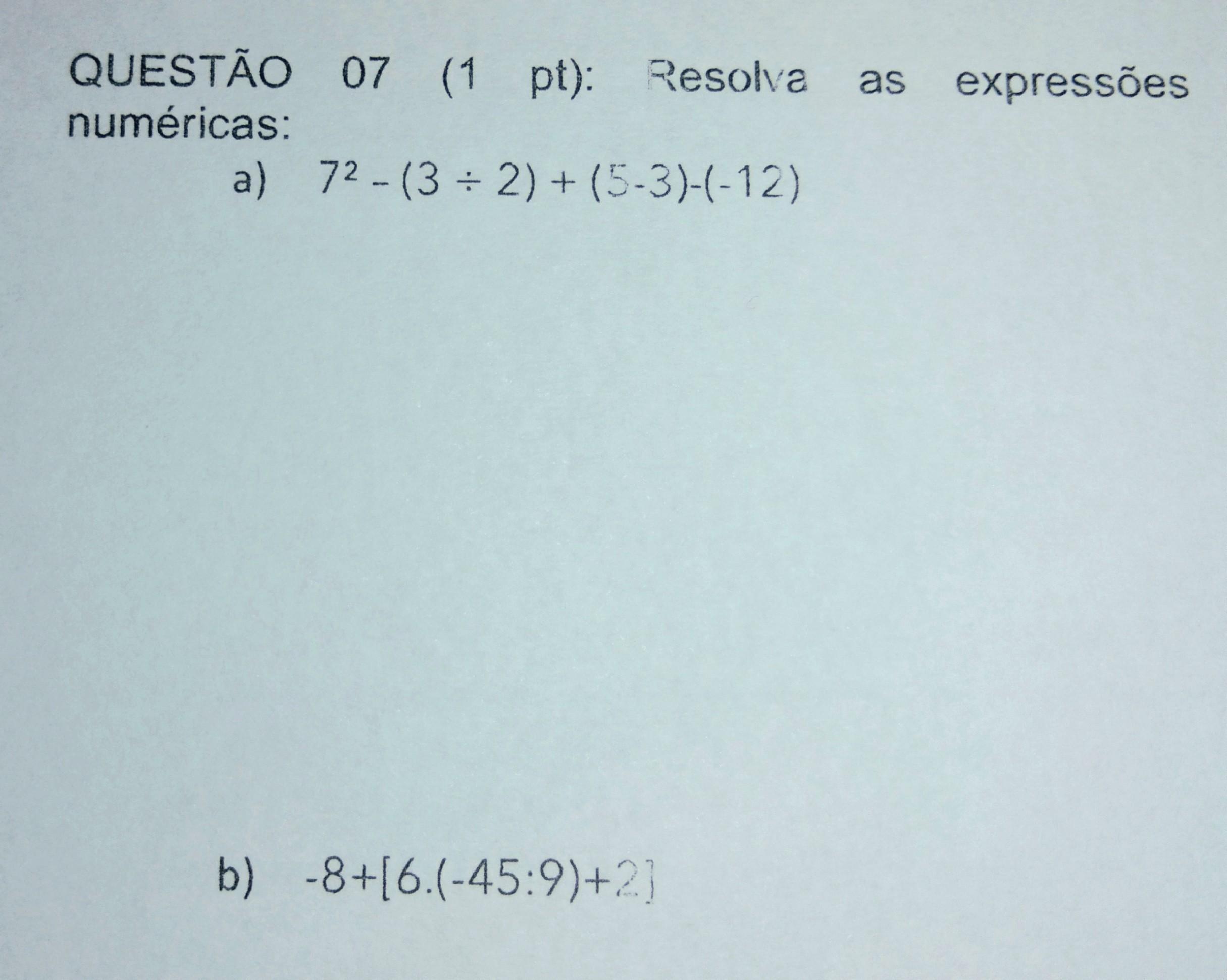 Resolva as expressões numéricas 