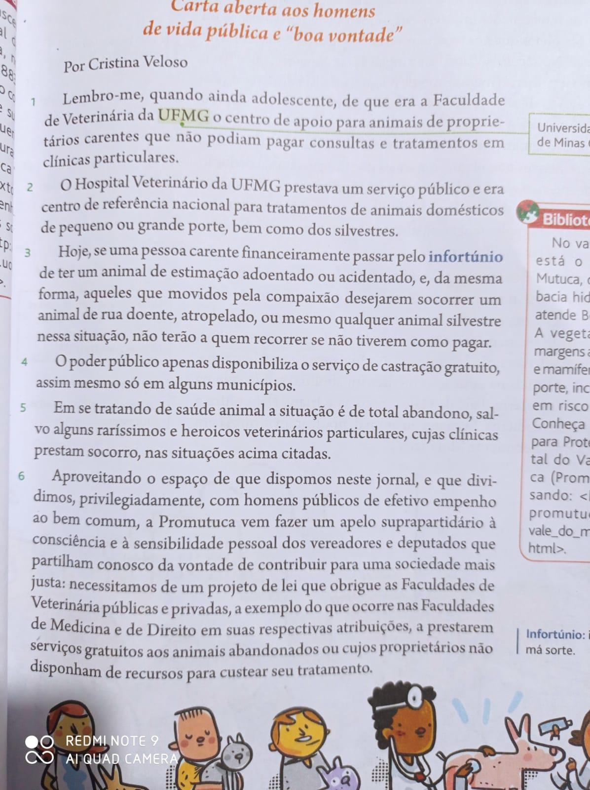 Refletindo sobre o textoO texto da carta que você acabou de ler pode ser dividido em cincopartes, indicadas a seguir. Identifiq