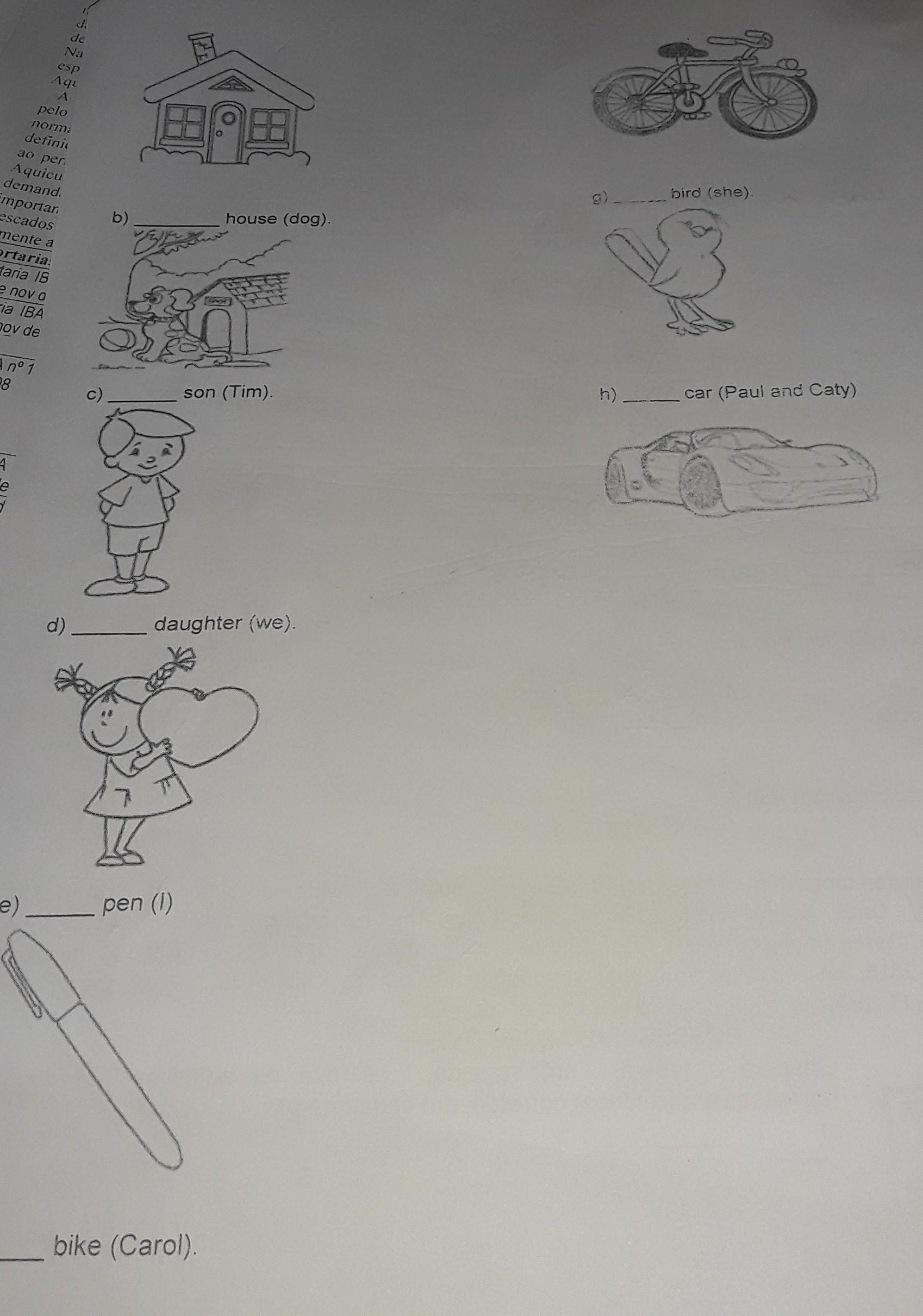 p possessive adjective observe a tabela e em seguida escreva os (adjetivos possessivos) (possessivos adjetivos) correspondentes em cada imag