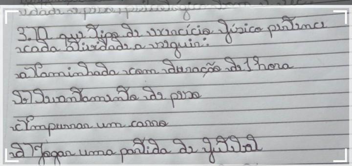 A que tipo de exercício físico pertence cada atividade a s
