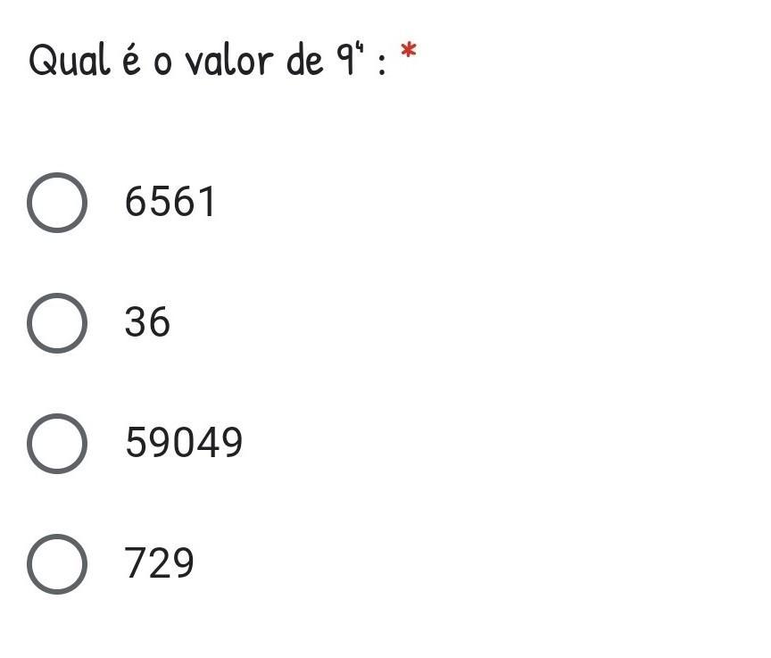 qual é o valor de 9⁴ *potência* pfvv me ajudem 