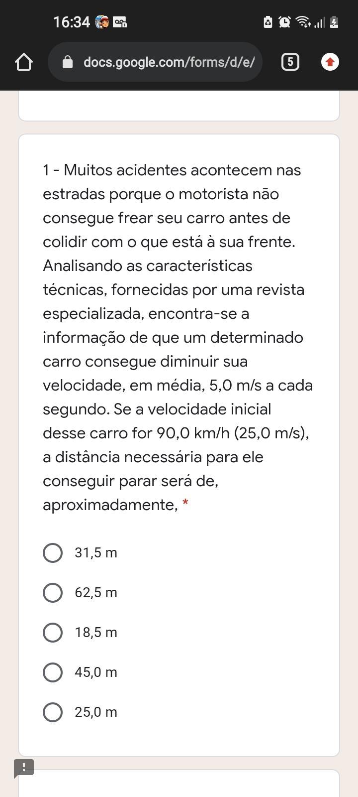 se a valocidade inicial for 90 km por hora