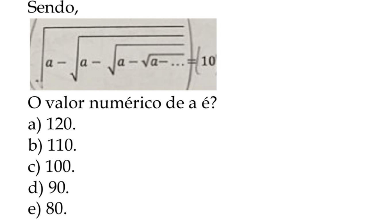 Qual o valor de a, dada a expressão da foto abaixo?
