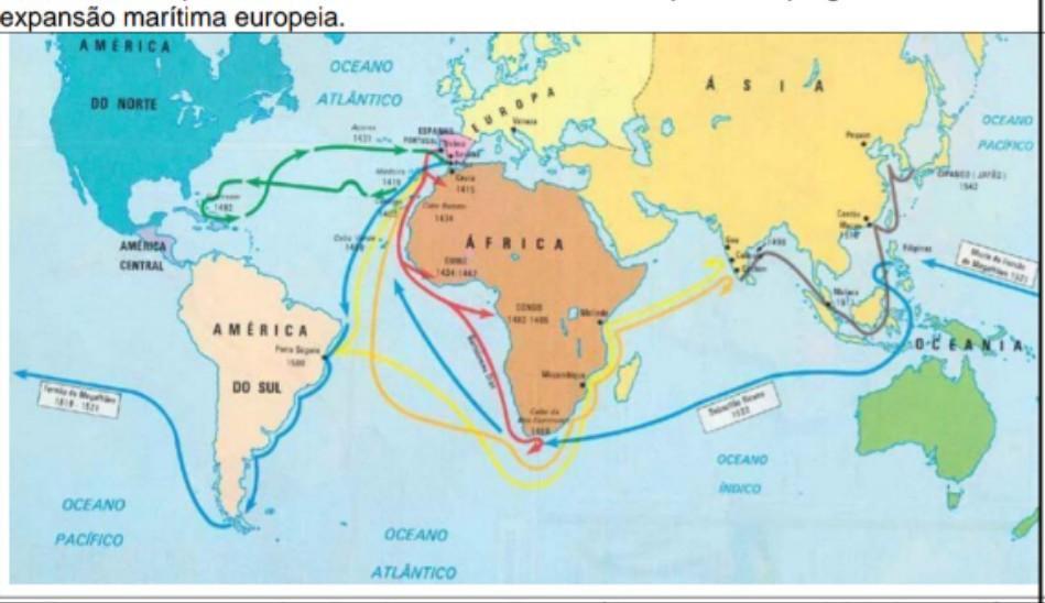 Questão 01: Observe o mapa a seguir. Tendo o mapa abaixo como referência elabore responda à pergunta sobre a expansão marítima europeia. 