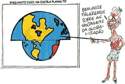 Observe a charge e responda: Quanto ao processo de Globalização e suas vantagens, é CORRETO afirmar que *a) a dependência tecnológica dos pa