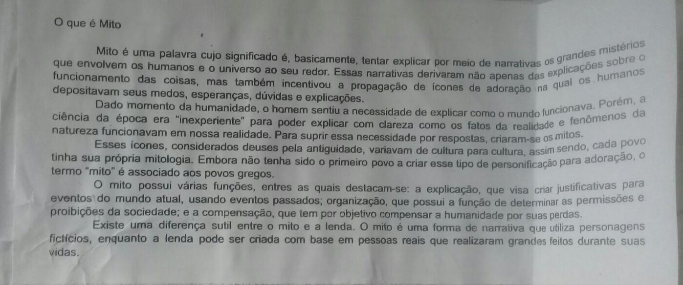 escreva com suas palavras oque é mito