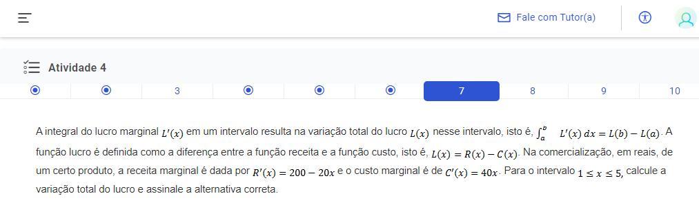 A integral do lucro marginal LX Em um intervalo resulta na variação total do lucro LX nesse intervalo, isto é, AB função lucro é definida como a d
